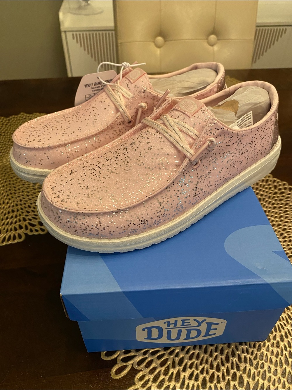 Hey Dude Pink Glitter Slip-On Kids Sneakers